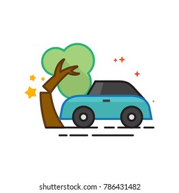 Car crash icon in outlined flat color style. Vector illustration.