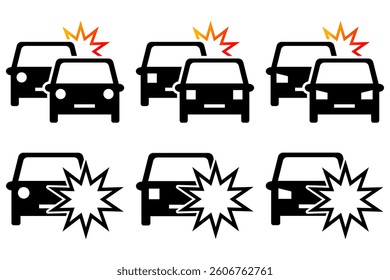 Car Crash Icon Set. Car Accident Vector Icon in line style design. Car Crash Symbol. Vector illustration.