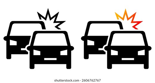 Car Crash Icon Set. Car Accident Vector Icon in line style design. Car Crash Symbol. Vector illustration.