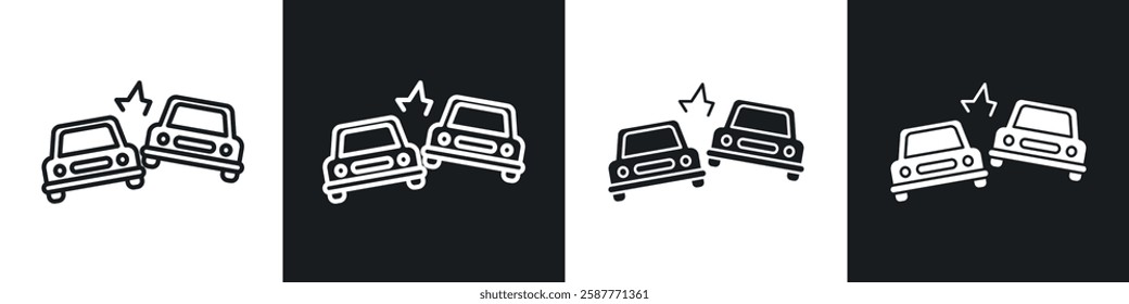 Car crash icon set black and white colors. Graphic Vector icons pack