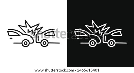 Car crash icon set. Road vehicle accident vector symbol and collision sign.