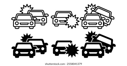 car crash icon symbol sign vector design simple outline black fill illustration collection isolated