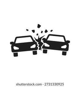 Car crash icon vector illustration showing two vehicles colliding accident wreck damage road impact traffic safety concept isolated white background design element