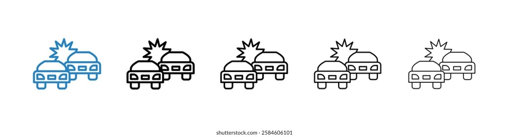 Car crash icons in five different stroke sizes