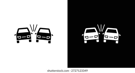 Concepto de Vector plano de iconos de accidente de coche. Ilustraciones en blanco y negro