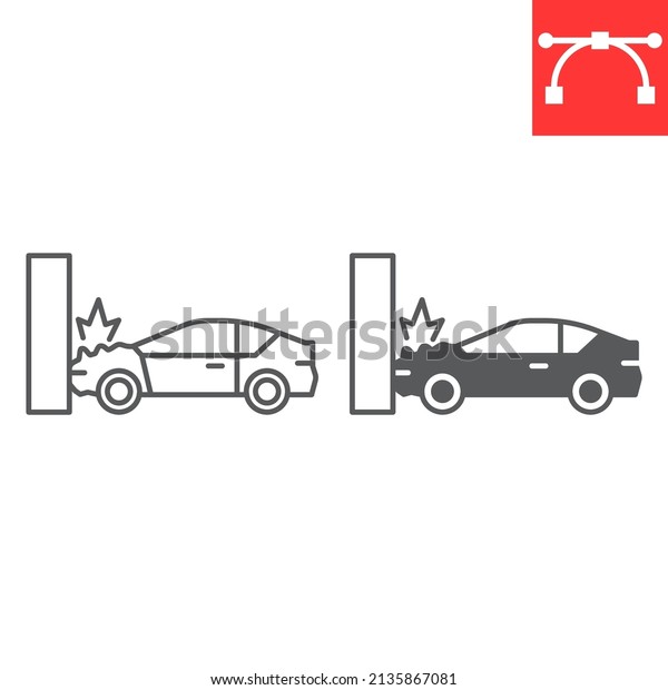 Car crash line and glyph icon, insurance and wreck,\
car accident vector icon, vector graphics, editable stroke outline\
sign, eps 10.