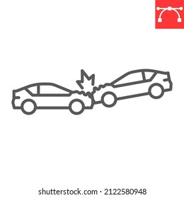 Car Crash Line Icon, Insurance And Collision, Two Cars Accident Vector Icon, Vector Graphics, Editable Stroke Outline Sign, Eps 10.