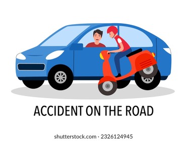 Car crash with motorbike on the road. Car accident.