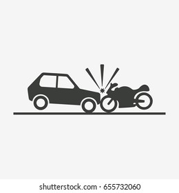 Car crash with motorcycle. Flat vector illustration