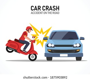 car crash with motorcycle vector illustration. accident on the road. isolated on white background. Accident insurance concept. The dangers of reckless driving.