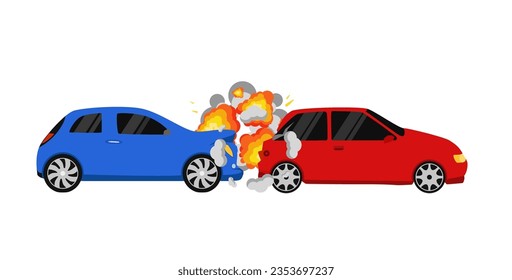 Car crash Road accident Damaged transport. Two smashed cars