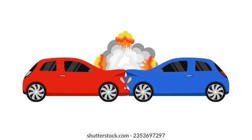 Car crash with tree Road accident Damaged transport. Two smashed cars