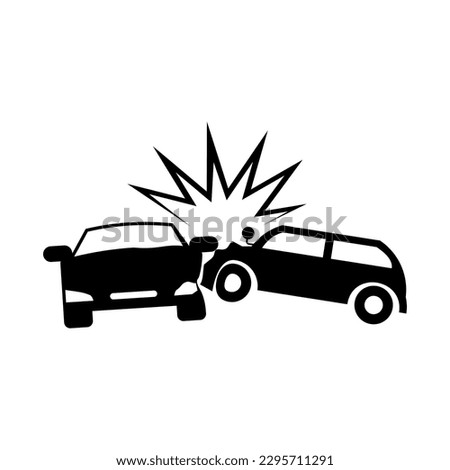 Car crash vector. Accident between two cars. Road safety incident. Sign and symbol illustration.