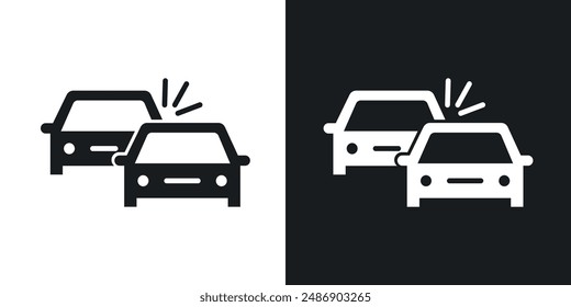 Car crash vector icon set in solid black and white color