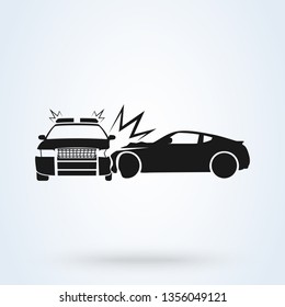 Car crash vector illustration flat icon style. Auto accident side view