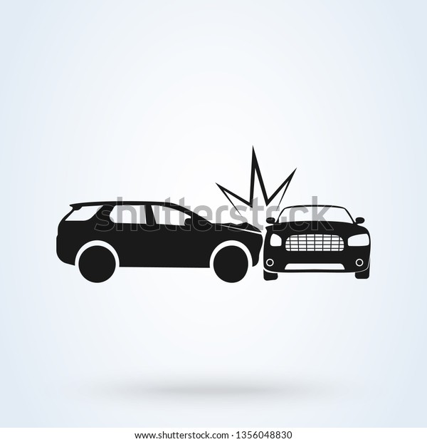 Car crash vector illustration flat icon style. Auto\
accident side view
