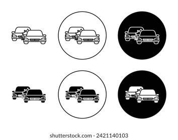 Car crash vector illustration set. Vehicle collision aftermath sign in suitable for apps and websites UI design style.