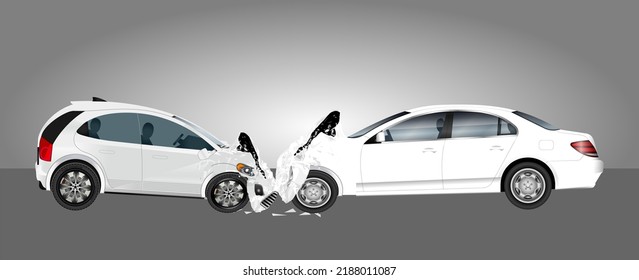 Ilustración vectorial de choque de auto. Vector de la vista lateral de dos accidentes de coche de una colisión de un vehículo. El concepto de accidente automovilístico y accidente. Diseño plano de accidentes de coche realistas. Vector.