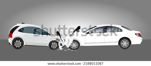 Car crash vector\
illustration. Vector of two car accident side view of a vehicle\
collision. Car accident and smash concept. Realistic car accident\
flat design. Vector.