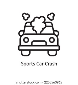 Ilustración de diseño del icono de contorno del vector de choque de coche. Símbolo de accidente de coche en el archivo EPS 10 de fondo blanco