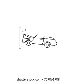 Car crash with wall line icon. Insurance outline icon on white background