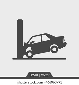 Car Crash With Wall Vector Icon For Web