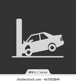 Car crash with wall vector icon for web and print