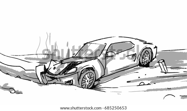 Car crashed in an\
accident Vector sketch illustration for advertise, insurance\
company, storyboard,\
project