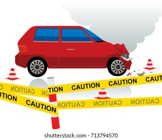 car crashed with caution ribbon around