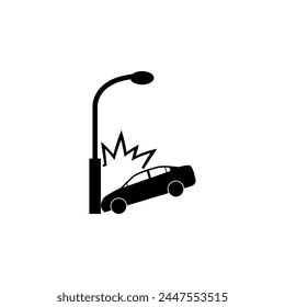 Car Crashed into Lamp Post flat vector icon. Simple solid symbol isolated on white background