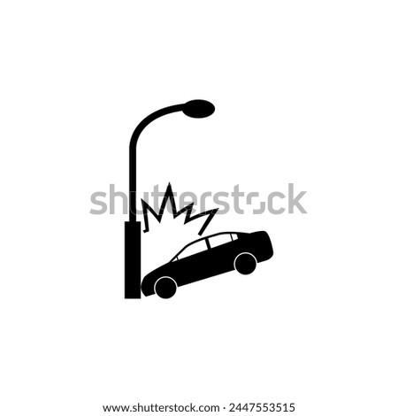 Car Crashed into Lamp Post flat vector icon. Simple solid symbol isolated on white background