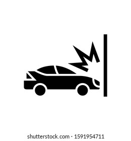 Car crashed into an obstacle icon in black flat design on white background