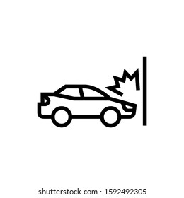 Car crashed into an obstacle icon in outline style on white background