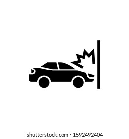 Car crashed into an obstacle icon in black flat design on white background