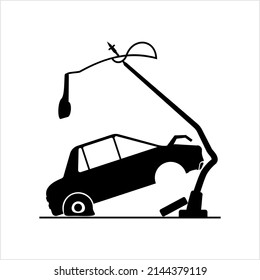 Car Crashed Into Street Light Pole Design Vector Art Illustration