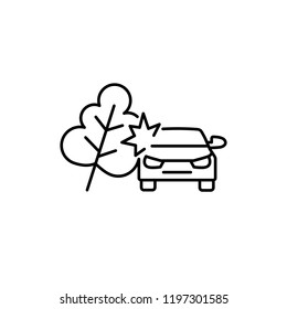 car crashed into a tree line black icon on white background