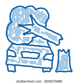car crashed into tree sketch icon vector. Hand drawn blue doodle line art car crashed into tree sign. isolated symbol illustration