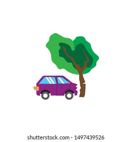 car crashed into a tree, vector image, cartoon style