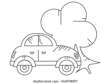 A car crashed into a tree.Vector illustration