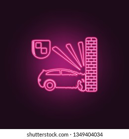 the car crashed into the wall icon. Elements of insurance in neon style icons. Simple icon for websites, web design, mobile app, info graphics