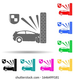 the car crashed into the wall multi color style icon. Simple glyph, flat vector of insurance icons for ui and ux, website or mobile application