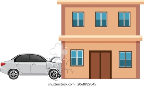 Car Crashes Building On White Background Illustration