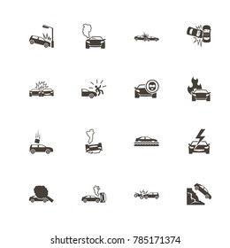 Car Crashes icons. Perfect black pictogram on white background. Flat simple vector icon.