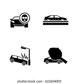 Car Crashes. Simple Related Vector Icons Set for Video, Mobile Apps, Web Sites, Print Projects and Your Design. Black Flat Illustration on White Background. svg