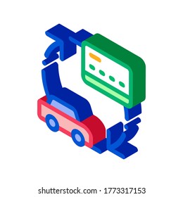 Vector de icono de tarjeta de crédito del coche. Señal isométrica de la tarjeta de crédito isométrica del automóvil. ilustración de símbolo aislado de color