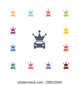 car crown flat icons set. Open colorful buttons 