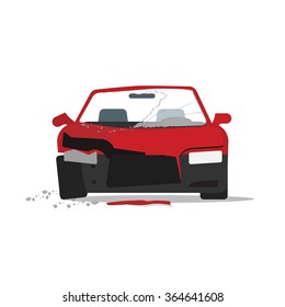 Car crush vector illustration, crashed auto fragments with glass splinters concept, disaster incident, accident, flat cartoon modern design isolated on white background 