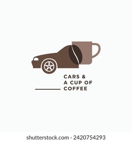 Car and a cup of coffee logo, poster, print design. Vector illustration