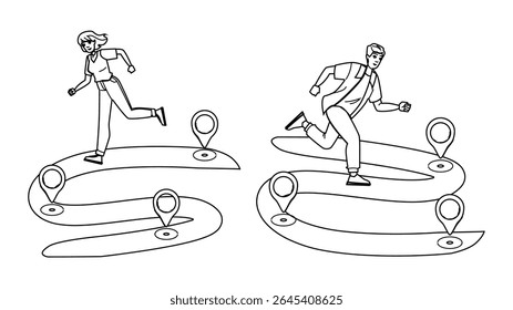 car customer journey road vector. map experience, purchase drive, repurchase red car customer journey road character. people black line pencil drawing illustration