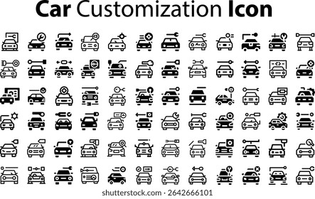car Customization Icon.eps collection, sketches, logo illustrations, web symbols, outline style pictograms package isolated on white background. Vector graphics. stock illustration